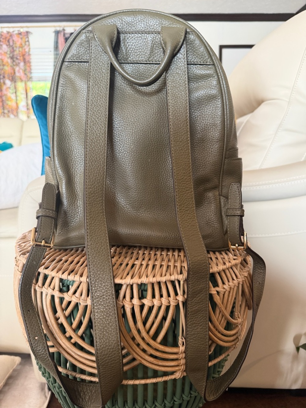 Michael Kors Olive Green Leather Studded Backpack - Picture 3 of 11